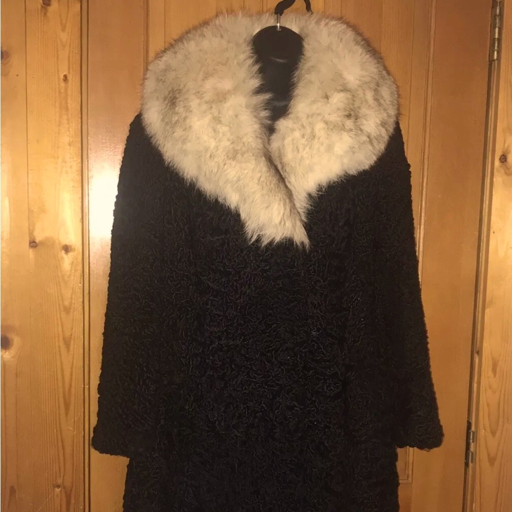 Vintage Antique Genuine Black Persian Lambs Wool w Fur Collar Jacket Coat Lined